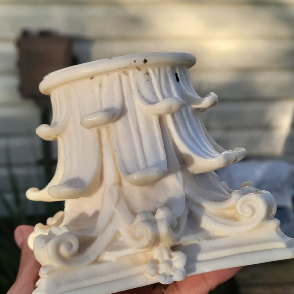 Rare Find "Greek" Candle Pedestal Carved Cream Marble Dust Blend Little Flowers - Picture 7 of 10